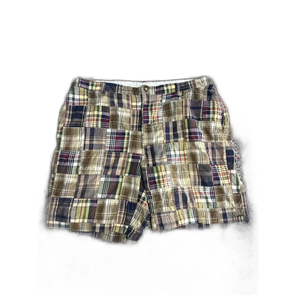 Jos. A. Bank Men's Multicolored Patchwork Madras Plaid Flat Front Shorts Size 38
